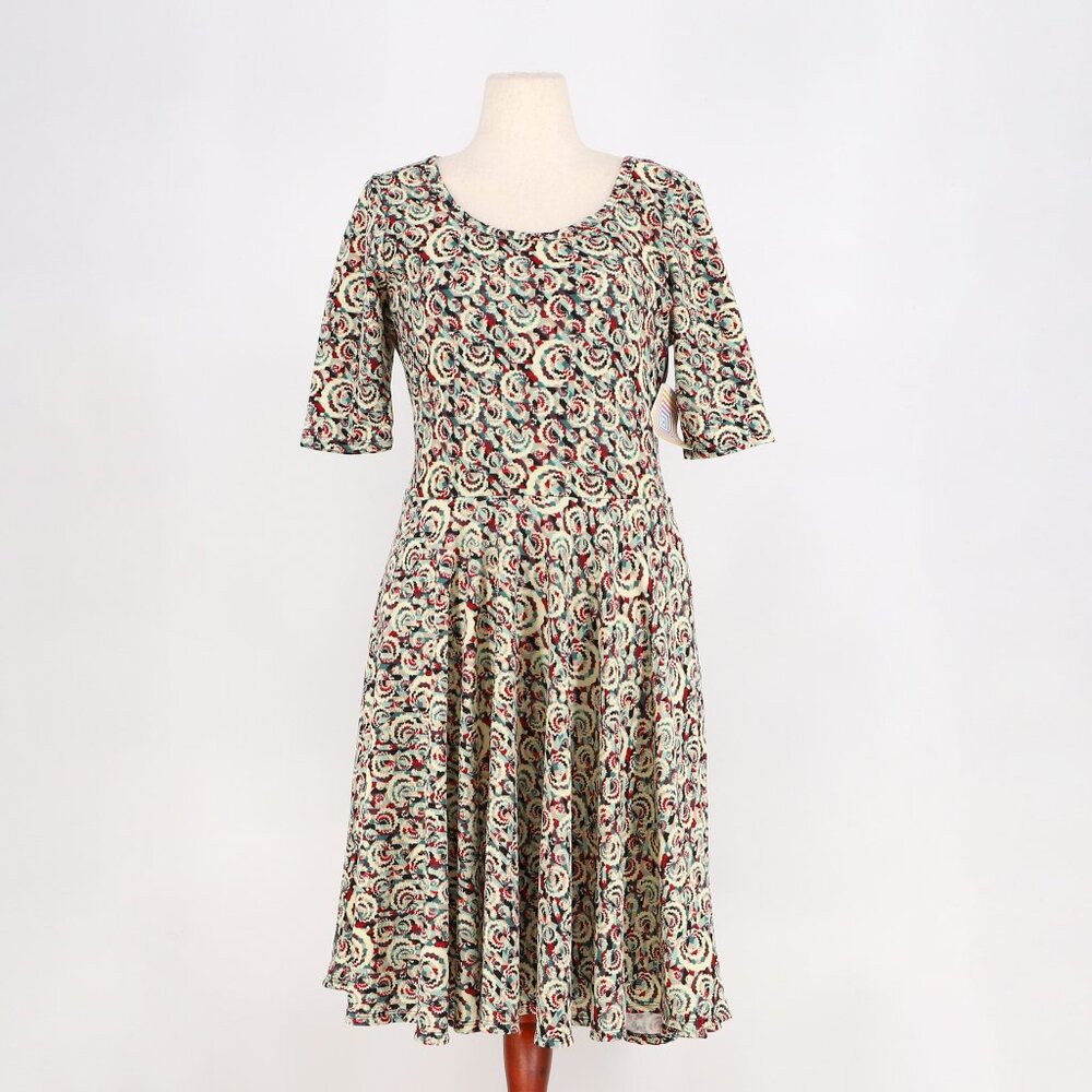 NWT LuLaRoe Nicole Fit & Flare Dress Vibrant Geometric Print Size 2XL